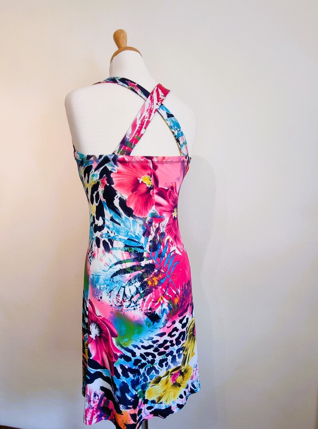Vibrant summer padded cross over strap dress