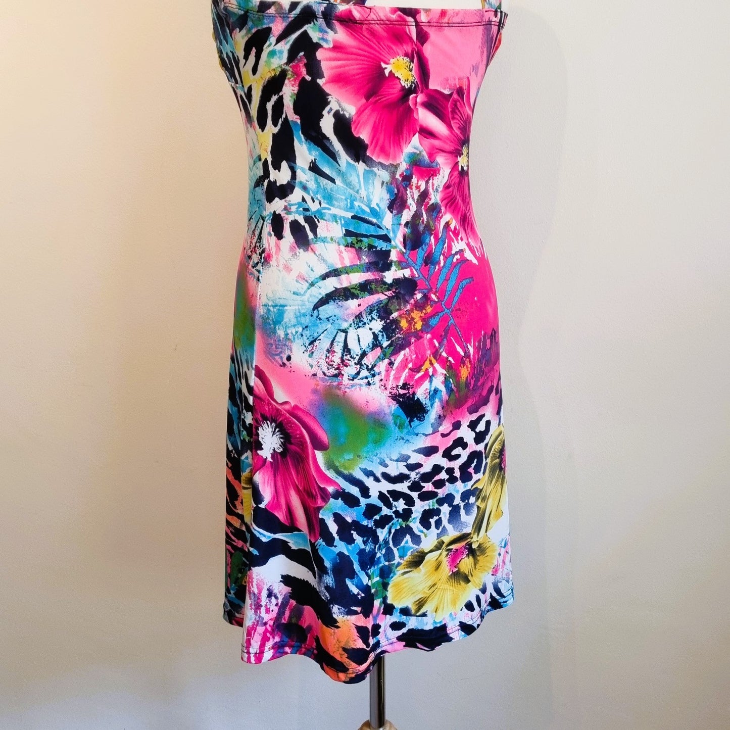 Vibrant summer padded cross over strap dress