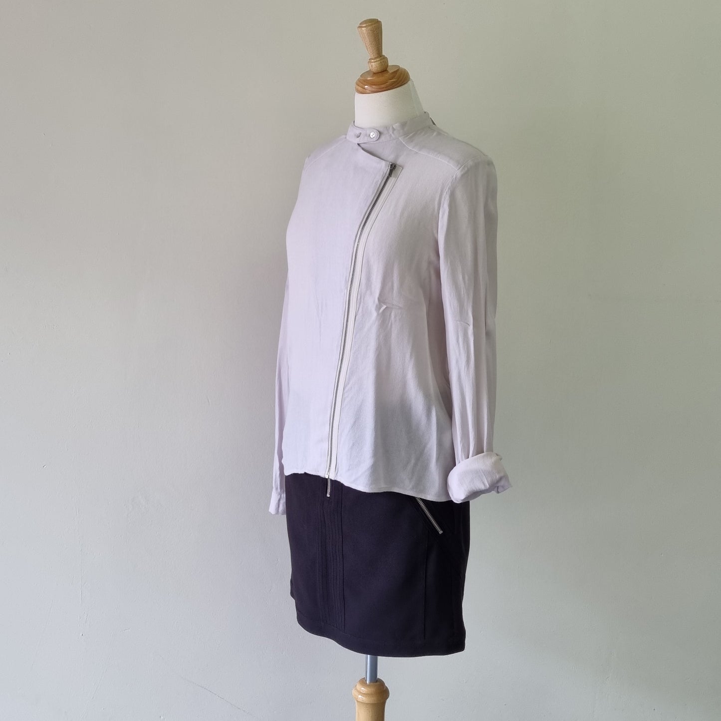 Yaya - Stone front zip long sleeve blouse
