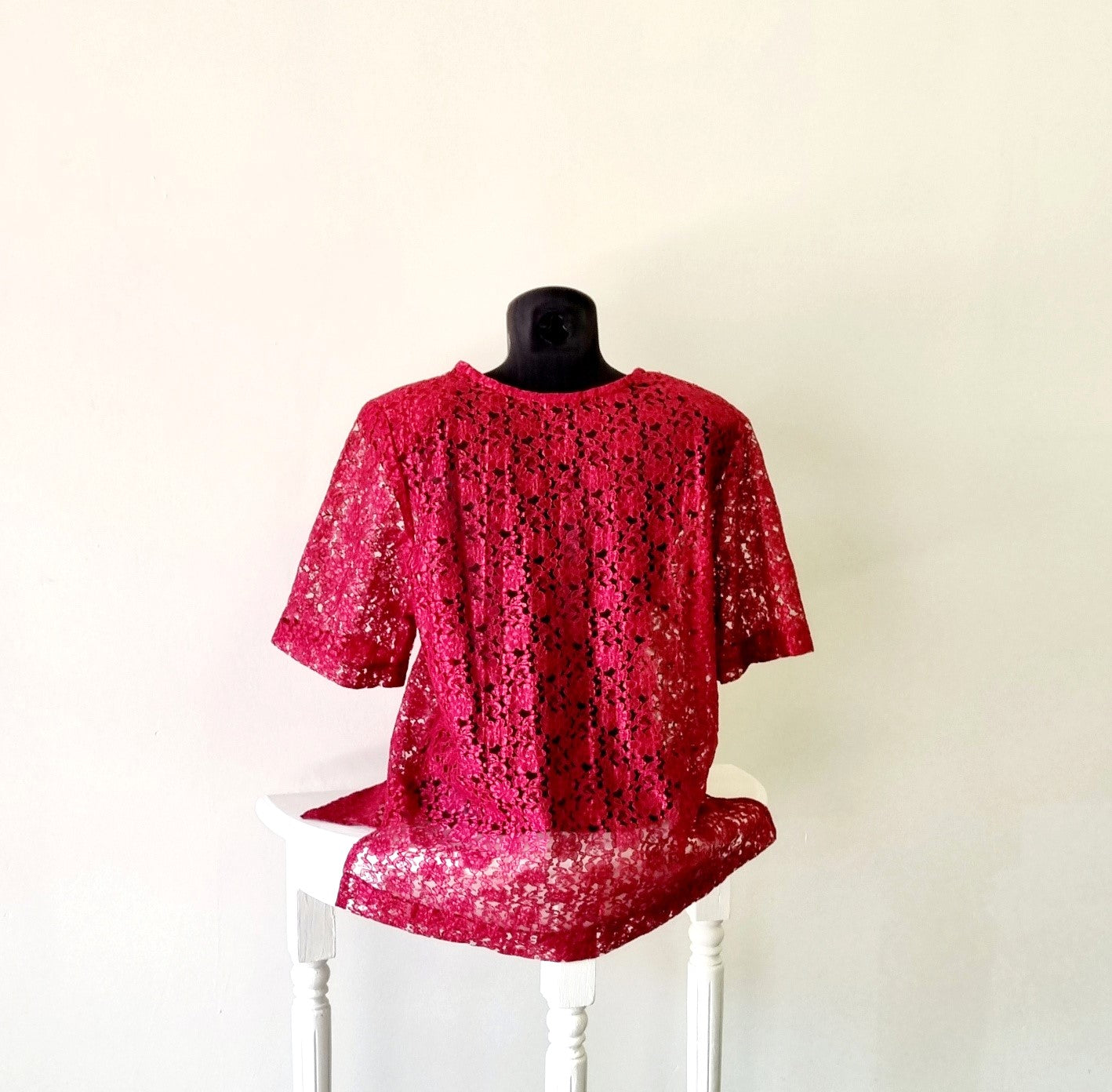 Hand Sewn - Deep red laced padded sleeve blouse