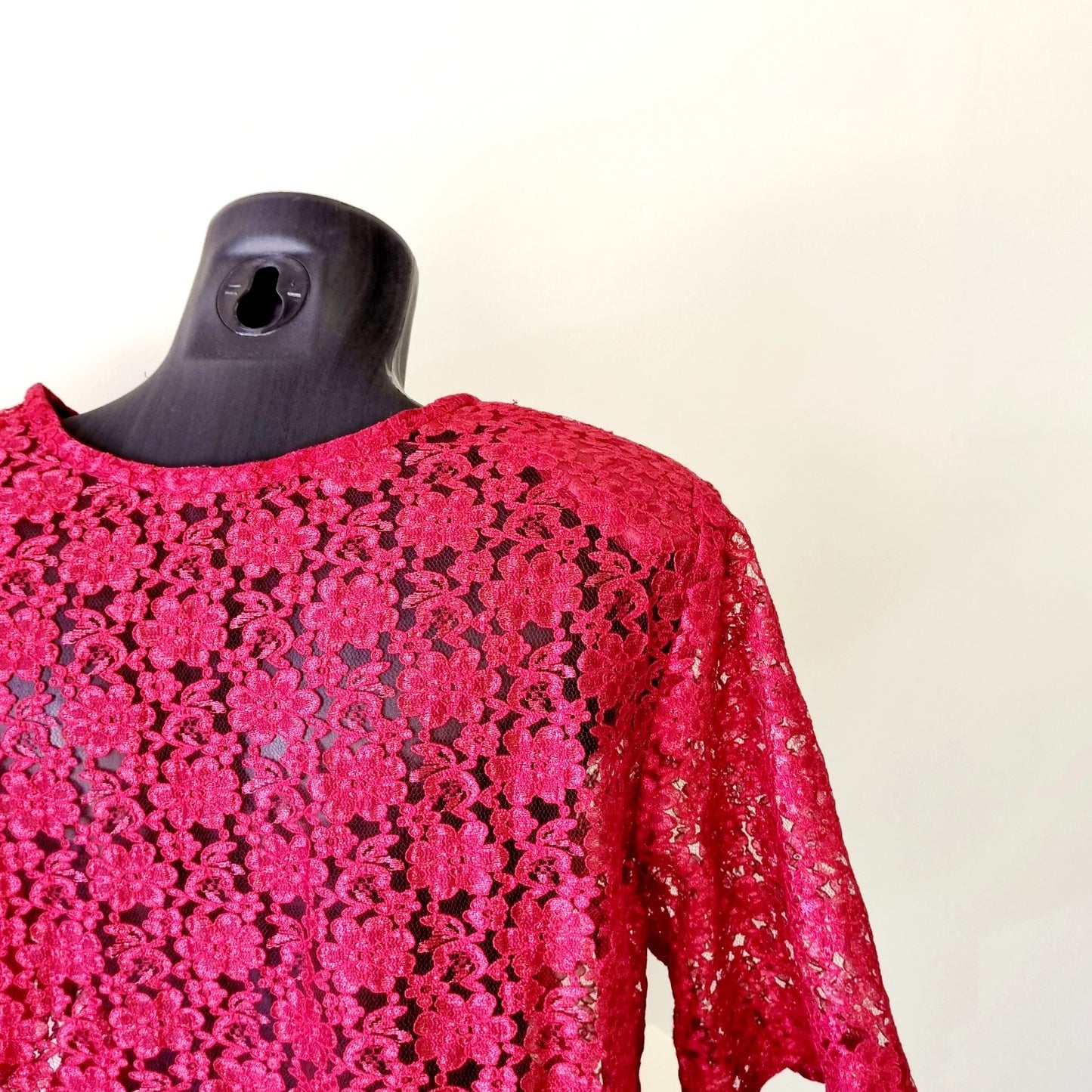 Hand Sewn - Deep red laced padded sleeve blouse
