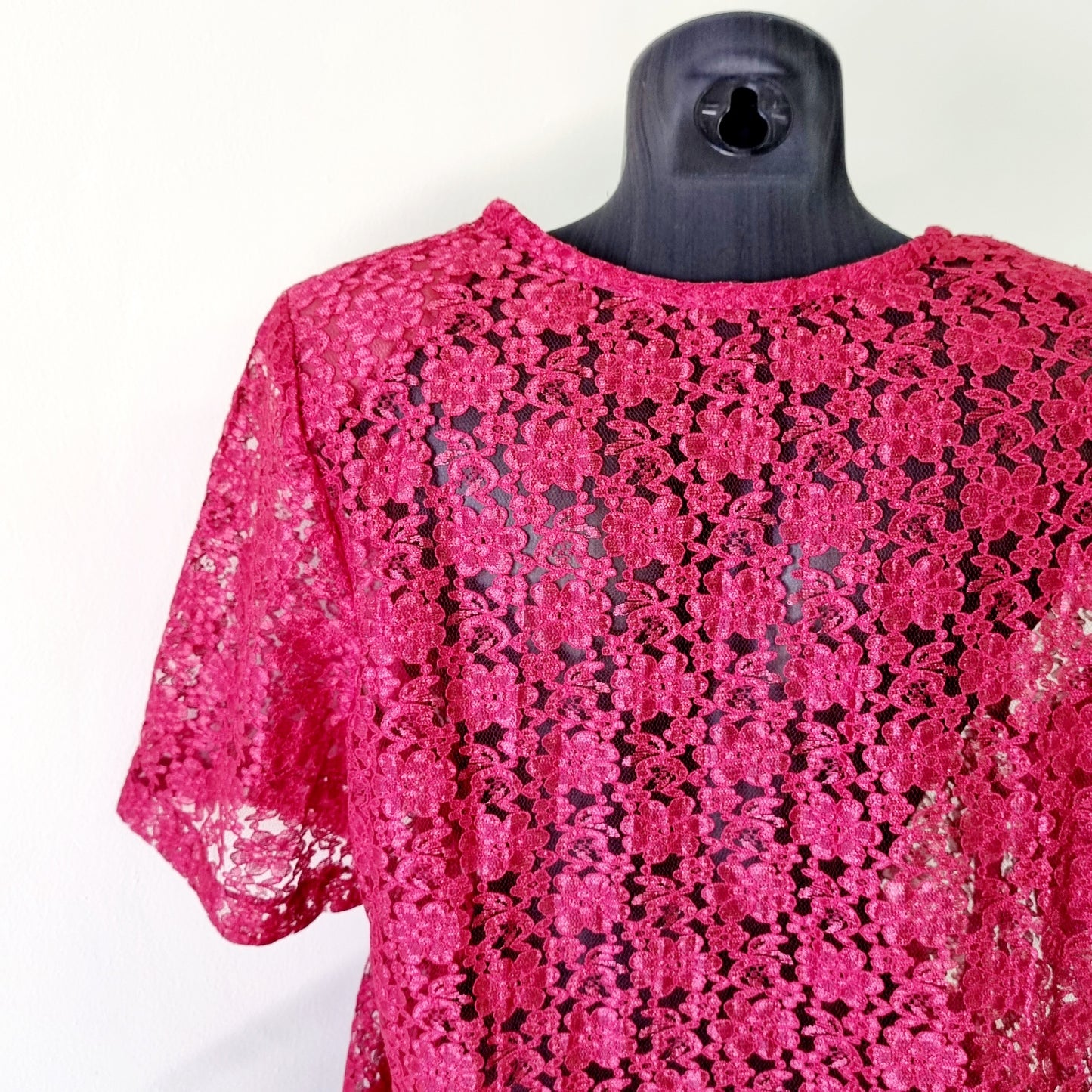 Hand Sewn - Deep red laced padded sleeve blouse